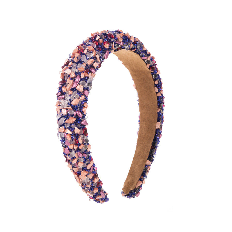 Wholesale exaggerated colorful crystal candy sponge wide brim headband